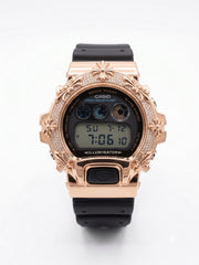Casio G-Shock DW-6900 3.5 CT Natural Diamond Iced Out Rose Chrome Heart Cross Watch
