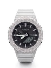 Casio G-Shock GA-2100 4.6 CT Natural Diamond White Iced Out Bezel Black Dial Band Watch
