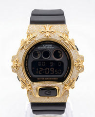 Casio G-Shock DW-6900 3.5 CT Natural Diamond Iced Out Yellow / Gold Chrome Heart Cross Watch