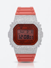 Casio G-Shock DW-5600 4.50 CT Natural Diamond White Iced Out Bezel Red Digital Watch