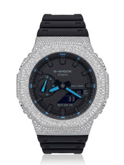Casio G-Shock GA-2100 4.6 CT Natural Diamond White Iced Out Bezel Black Dial Band Watch