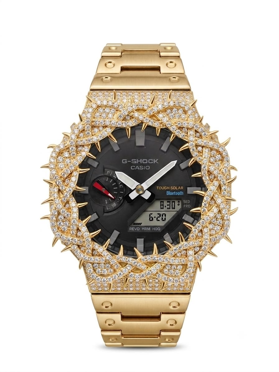 Casio G-Shock GA-2100 7.5 CT Natural Diamond Yellow Thorn Bezel Iced Out Watch
