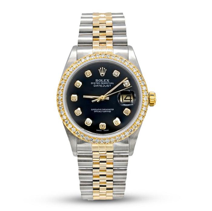 36MM Rolex DateJust Two-tone SS/10k Gold 2CTW Natural Diamond Dial Jubilee Band Watch