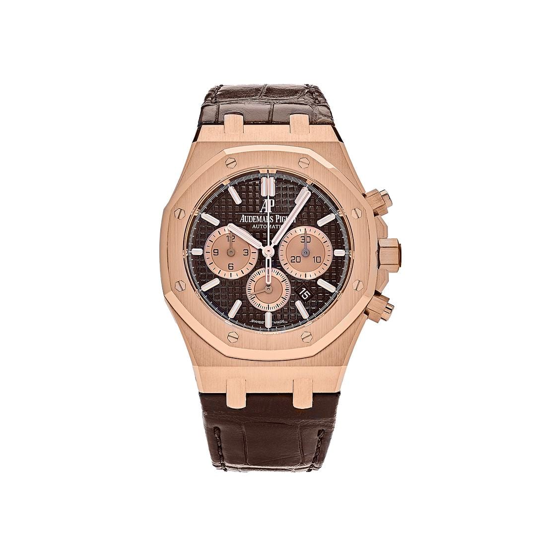 Audemars Piguet Royal Oak Chronograph 41mm Brown Dial Brown Leather Strap 18k Rose Gold Watch 26331OR