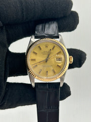 Rolex Datejust 36 Champagne Stick Dial on Generic Black Leather Strap Ref. 16013 1984
