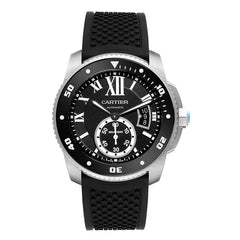 Cartier Calibre Diver 42mm Black Roman Numerals Dial Black Bezel Black Rubber Strap Watch 3729