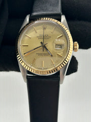 Rolex Datejust 36 Champagne Stick Dial on Generic Black Leather Strap Ref. 16013 1987
