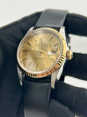 Rolex Datejust 36 Champagne Stick Dial on Generic Black Leather Strap Ref. 16233 1994