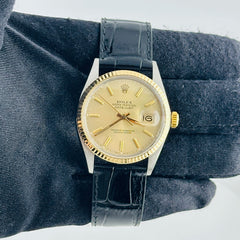 Rolex Datejust Champagne Stick Dial on Generic Leather Band Ref. 16013 1986