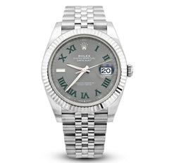 Rolex Datejust 41MM Wimbledon Dial Fluted Bezel Stainless Steel Jubilee Band Watch 126334