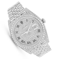 41MM Rolex DJ Natural Diamond 18CT Bussdown Single Row Bezel Roman Dial Jubilee Band