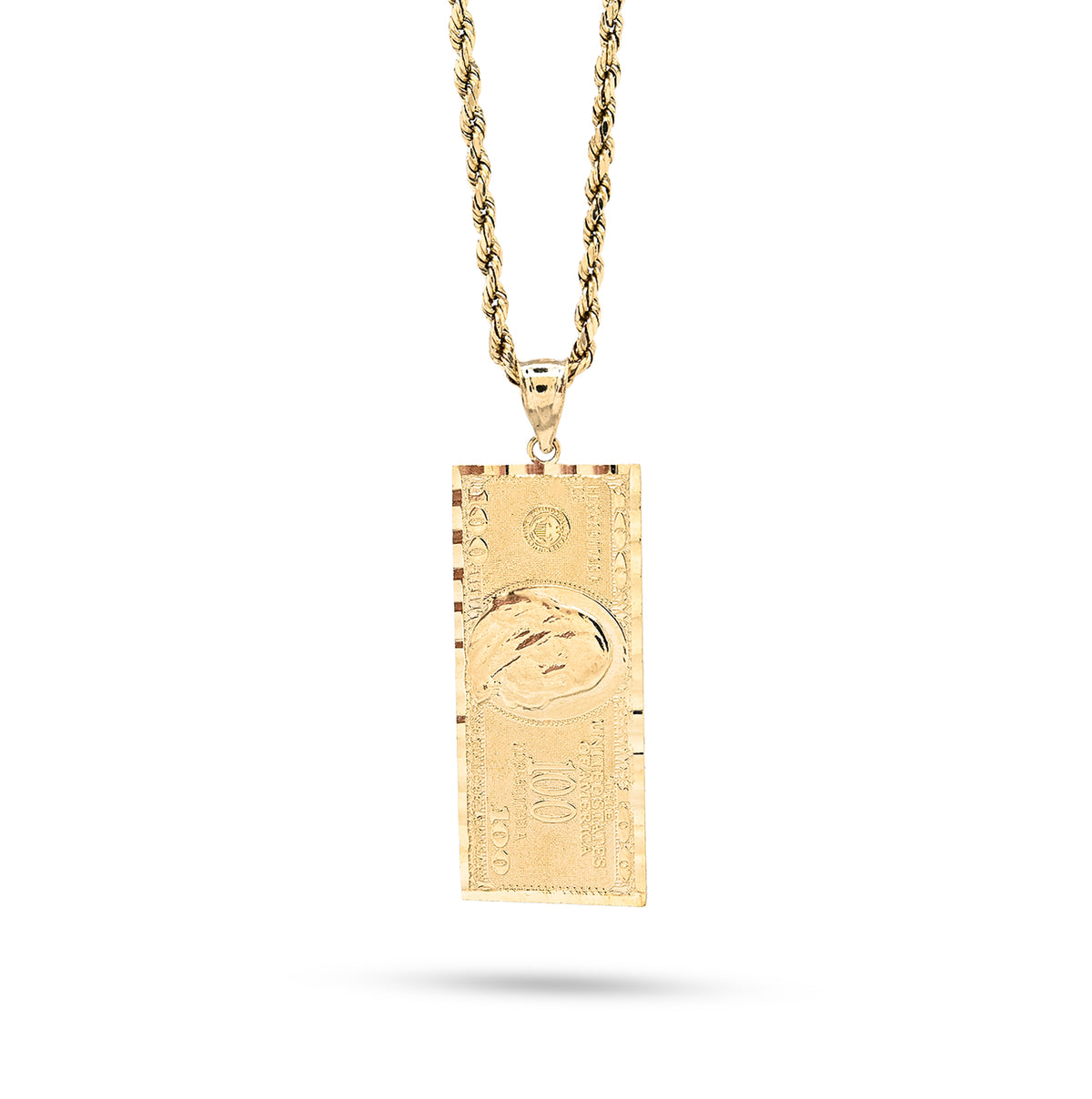 Real 10k Yellow Gold $100 Dollar Bill Money Pendant 4.3g Mens Charm For Necklace