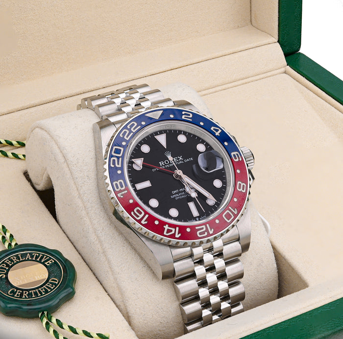 Mens 40MM Rolex GMT-Master II PEPSI Oyster Steel Jubilee Band Watch