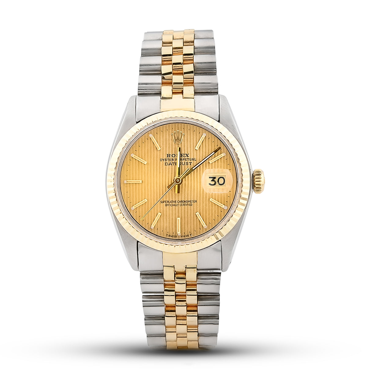 All Original 36MM Rolex Datejust SS/18k Gold Fluted Jubilee Champagne Face Watch