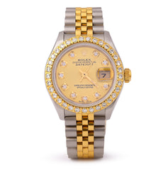 28MM Rolex Datejust 2CTW Natural Diamond Champagne Dial Face Diamond Bezel  2 Tone Jubilee Band Watch