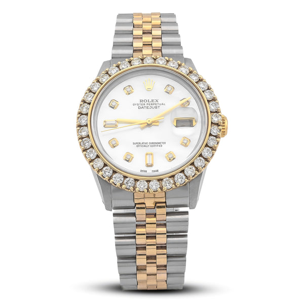 Rolex Datejust 36MM 2.5CTW Natural Diamond Bezel and Dial MOP Face 2 tone Jubilee Band Watch