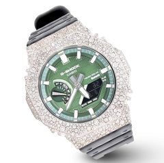 G-Shock GM2100 8.20CT Natural Diamond Mosaic Set Green Dial Grey Strap Men Watch