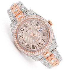 Rolex DJ 41MM 20.5CT Natural Diamond 10 Pointers 2 Tone Rose & White Bussdown Roman Numeral Oyster Band Watch