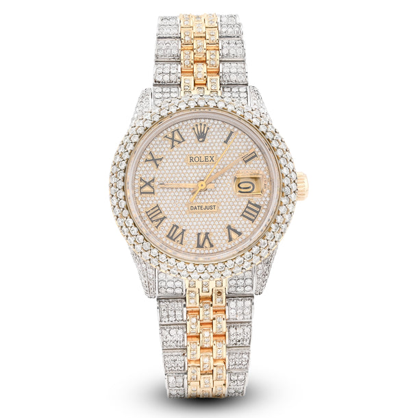 Rolex 36MM Datejust 15.75CT Natural Diamond Bussdown Roman Numeral Dial Jubilee Band 2 Tone Yellow Watch