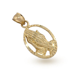 10k Yellow Gold Unisex Adults Praying Hands Pendant Religious 1.9g Charm
