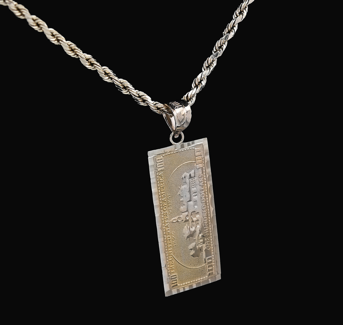 Pure 10k Yellow Gold One Hundred Dollar Bill Pendant 1.9g Money Charm For Mens