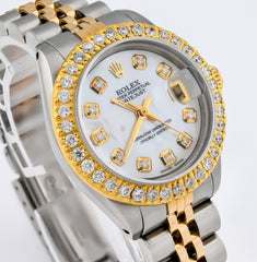 Rolex Datejust 26MM 1.25CT Natural Diamond Bezel/Dial MOP Face 2 Tone Jubilee Band Watch