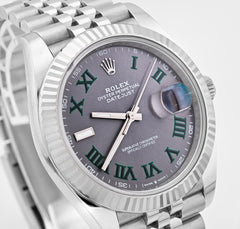 Rolex Datejust 41MM Wimbledon Dial Fluted Bezel Stainless Steel Jubilee Band Watch 126334