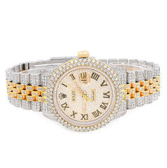 Rolex 36MM Datejust 15.75CT Natural Diamond Bussdown Roman Numeral Dial Jubilee Band 2 Tone Yellow Watch