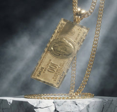 Pure 10k Yellow Gold One Hundred Dollar Bill Pendant 1.9g Money Charm For Mens