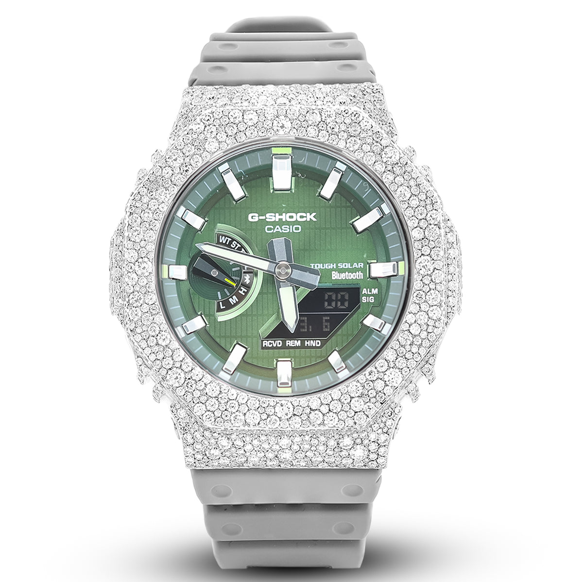 G-Shock GM2100 8.20CT Natural Diamond Mosaic Set Green Dial Grey Strap Men Watch