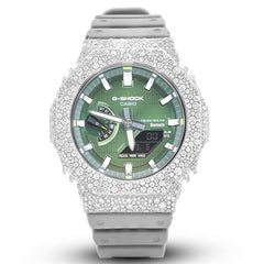 G-Shock GM2100 8.20CT Natural Diamond Mosaic Set Green Dial Grey Strap Men Watch