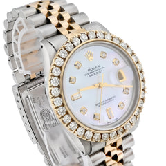 Rolex Datejust 36MM 2.5CTW Natural Diamond Bezel and Dial MOP Face 2 tone Jubilee Band Watch