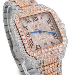 Cartier Santos 40MM 27CT Natural Diamond 2 Tone Rose & White Box and Papers Full Set