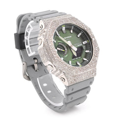 G-Shock GM2100 8.20CT Natural Diamond Mosaic Set Green Dial Grey Strap Men Watch