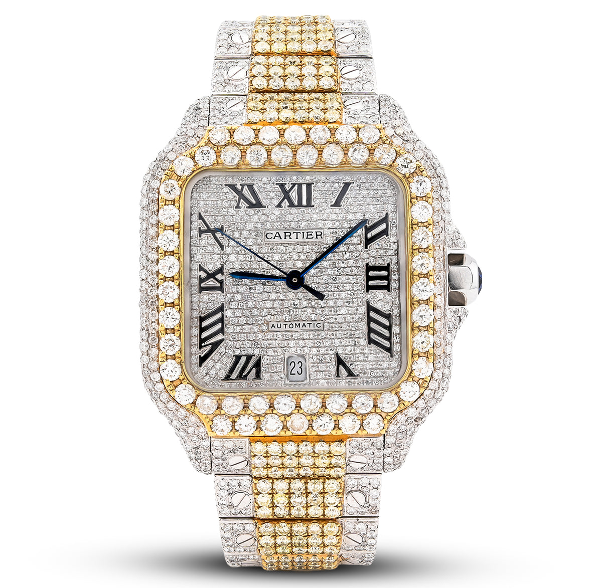 Cartier Santos 2 Tone Yellow & White 40MM 18CT Lab Diamond Full Set