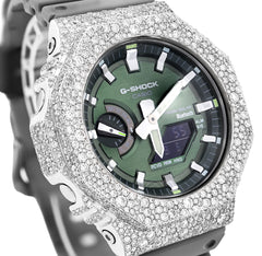 G-Shock GM2100 8.20CT Natural Diamond Mosaic Set Green Dial Grey Strap Men Watch