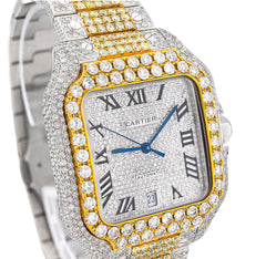 Cartier Santos 2 Tone Yellow & White 40MM 18CT Lab Diamond Full Set