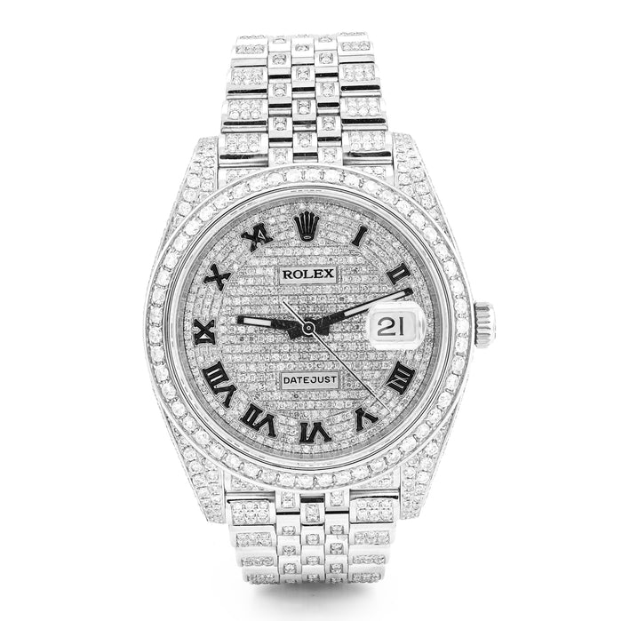 41MM Rolex DJ Natural Diamond 18CT Bussdown Single Row Bezel Roman Dial Jubilee Band