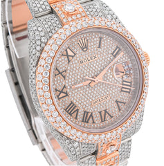 Rolex DJ 41MM 20.5CT Natural Diamond 10 Pointers 2 Tone Rose & White Bussdown Roman Numeral Oyster Band Watch