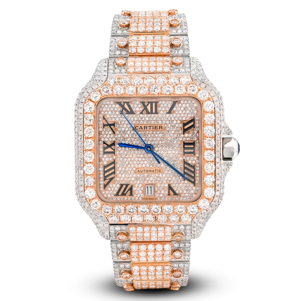 Cartier Santos 40MM 27CT Natural Diamond 2 Tone Rose & White Box and Papers Full Set
