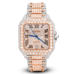 Cartier Santos 40MM 27CT Natural Diamond 2 Tone Rose & White Box and Papers Full Set