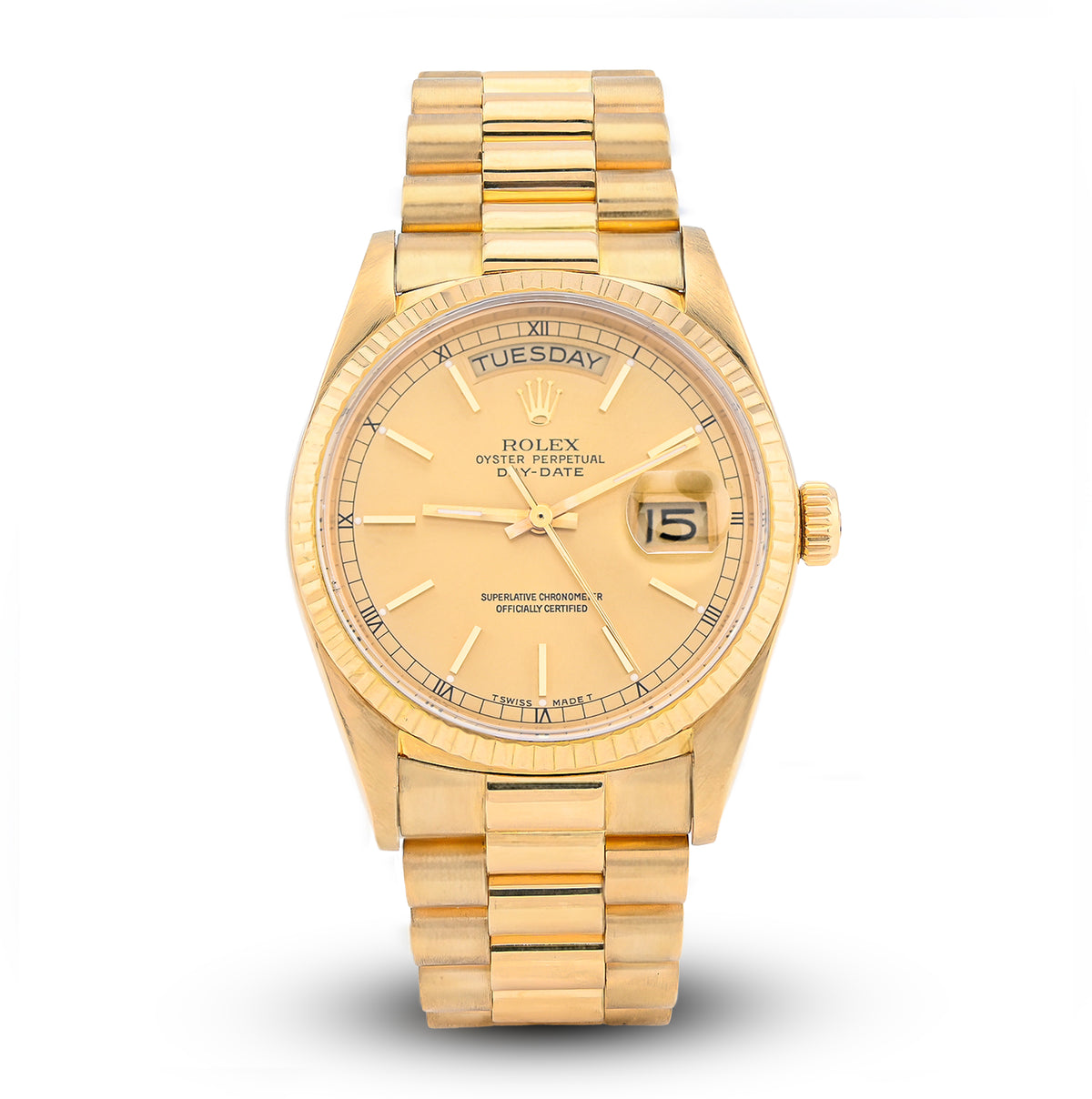 Rolex Presidential 36MM Day Date 18k Yellow Gold Fluted Bezel & Jubilee Band 18038