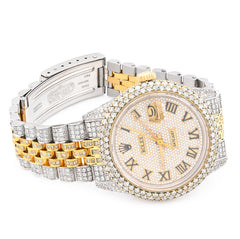 Rolex 36MM Datejust 15.75CT Natural Diamond Bussdown Roman Numeral Dial Jubilee Band 2 Tone Yellow Watch