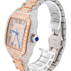 Cartier Santos 40MM 27CT Natural Diamond 2 Tone Rose & White Box and Papers Full Set