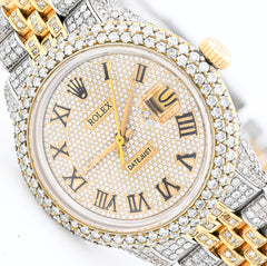 Rolex 36MM Datejust 15.75CT Natural Diamond Bussdown Roman Numeral Dial Jubilee Band 2 Tone Yellow Watch