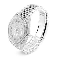 41MM Rolex DJ Natural Diamond 18CT Bussdown Single Row Bezel Roman Dial Jubilee Band