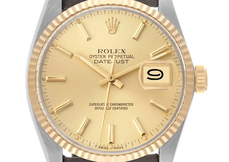Rolex Datejust Champagne Stick Dial on Generic Leather Band Ref. 16013 1986
