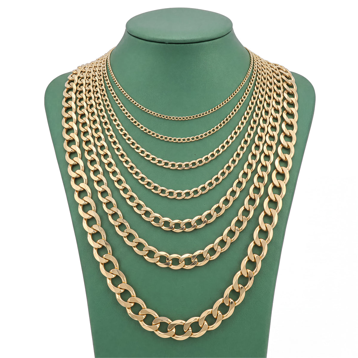 10k Yellow Gold Solid Flat Cuban Chain 2.3gms to 196gms Necklace 2MM to 15.8MM All Lengths Available