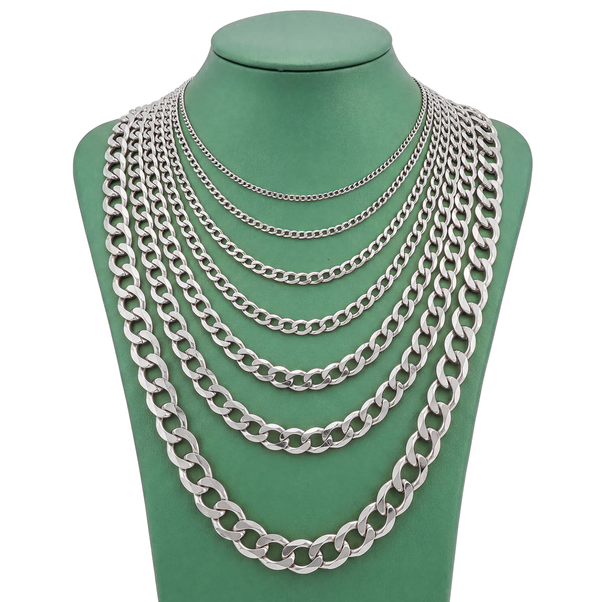 10k White Gold Solid Flat Cuban Chain 2.3gms to 196gms Necklace 2MM to 15.8MM Sizes 14" to 30"