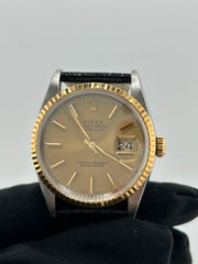 Rolex Datejust 36 Champagne Stick Dial on Generic Black Leather Strap Ref. 16233 1993